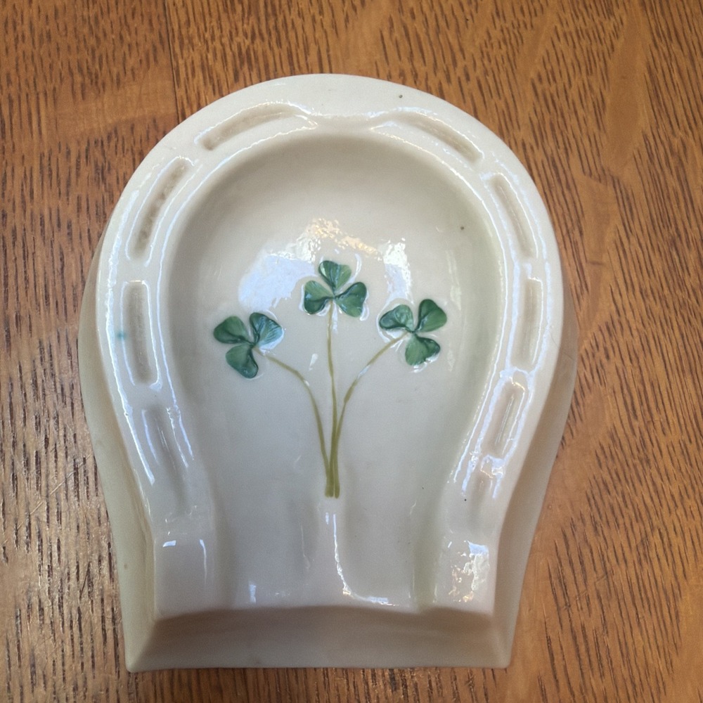 Vintage Belleek Horseshoe Design Shamrock Trinket Dish